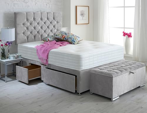 ComfoRest - Elegant 3FT Single Bed with Mattress | Ottoman Storage Box and Practical Design | Stylish Frame with 24 Headboard and 2 Drawers (Seal Grey Naples)