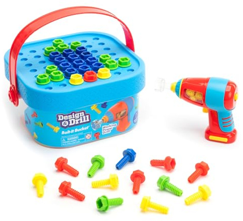 Educational Insights Design & Drill Bolt-It Bucket - Construction Toys & Toddler Tools, Kids Tool Set with Real Electric Drill Toy, Take Apart STEM Set, Building Kits and Gifts for Ages 3+