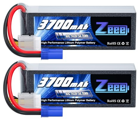 Zeee 4S Lipo Battery 3700mAh 14.8V 60C RC Battery with EC5 Plug for RC Airplane Helicopter RC Boat UAV Drone FPV RC Car Truck Boat(2 Packs)