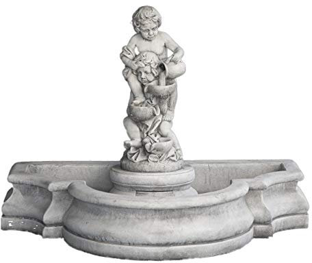 Fontaine murale en béton classique pour enfants 140 x 90 x 86 cm. - Fontaine de jardin décorative romaine style jardin anglais. Pompe à eau incluse - Fabriquée en Espagne. Poids : 346 kg.