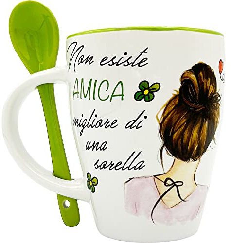 NAREG - Taza con texto en inglés For Herela - Idea regalo para hermana - Taza con cucharilla en caja de regalo, apta para microondas y lavavajillas