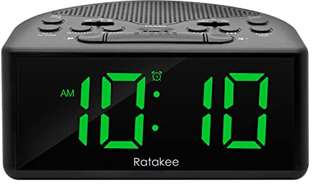 Ratakee Digital Alarm Clock Radio for Bedroom with AM/FM Radio, Earphone Port, Easy to Read 1.4” LED Digits, Preset, Sleep Timer, Dimmer, Snooze and Battery Backup, Plug-in/Battery Powered