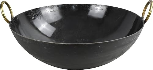 Catering Iron Kadai Deep Frying Pan Traditional Kadhai for Cooking Indian Chinese Food Wok Pan Hand Hammered Round Bottom Black (24 Inch)