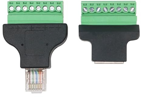 Hsthe Sea 2 st RJ45 till terminalblock 8-stifts adapter LAN-nätverk Ethernet-omvandlare till 8-stiftsskruv (1 x hona + 1 x hane)