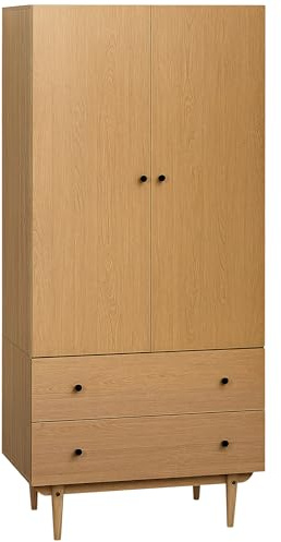 HOMCOM Armoire Chambre Adulte Penderie Vêtement Dressing avec 2 Portes, 2 tiroirs - 80 x 52 x 180 cm - Aspect Bois