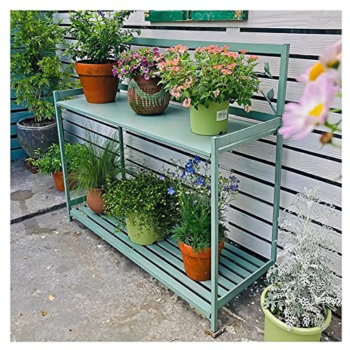Outdoor Green Metal Potting Bench with 2Tier Shelf for Garden Work Station 126.5x45x115.5cm