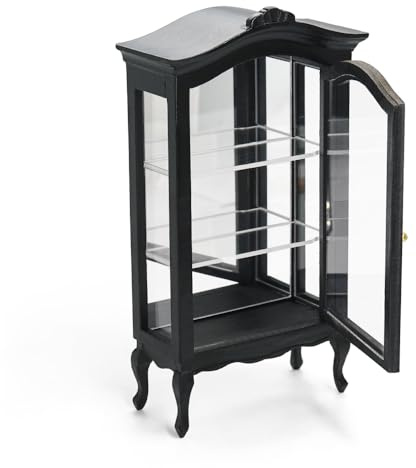 Odoria Casa de Muñecas Vitrina Miniatura: Escala 1/12 Librería Estantería para Libros Salón - Mini Victoriano Mueble Madera Vintage con Espejo Negro