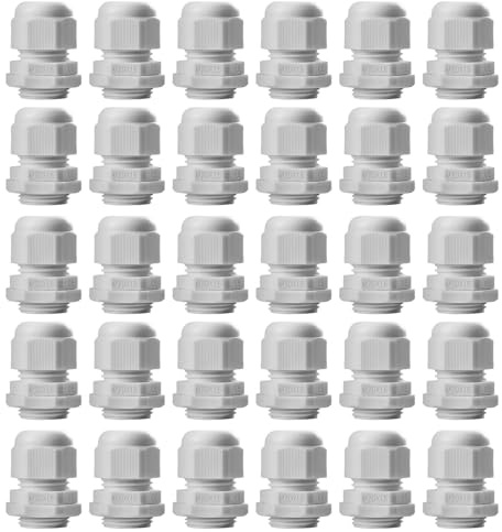 Pack of 30 Cable Glands M20, IP68 Waterproof Cable Grommet, Cable Glands for Outdoor Garden Control Box, Junction Box, Plastic Nylon Cable Grommet, White