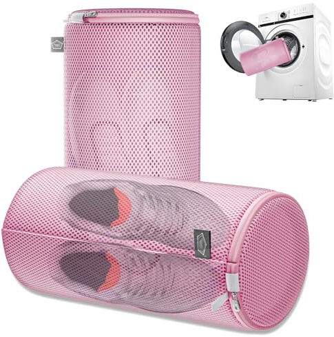 Kimmama sko tvättmaskinväska, tvättskor väskor, sneaker tvättskyddssäck, sandönskanät, rosa