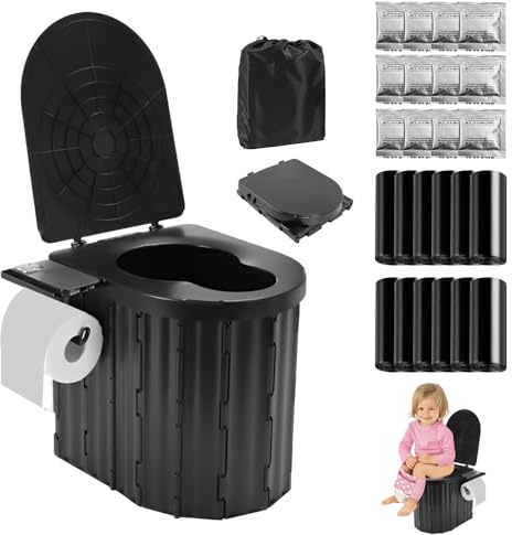WDKXCN Inodoro Portatil, Extra Grandes WC Portatil Camping, 36.5CM Alto Baño Portatil con Portarrollos de Papel y Soporte para Teléfono, Inodoro para Acampar para Viajes, Senderismo, Pesca