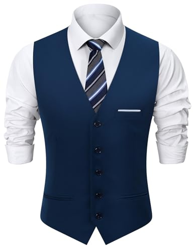 mintgreen Gilet Costume Homme, Formel Uni Boutonnage Cintré En V Pour Mariages, Veste Costume Uni Taille Slim, Bleu Marine, L