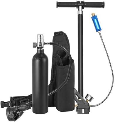 VEVOR Bouteille de plongée Portable de 1 L, Bouteille d'oxygène avec Pompe, pour Respiration 15-20 Minutes, Profondeur de plongée de 30 m, réservoir d'air Rechargeable pour Exploration sous-Marine