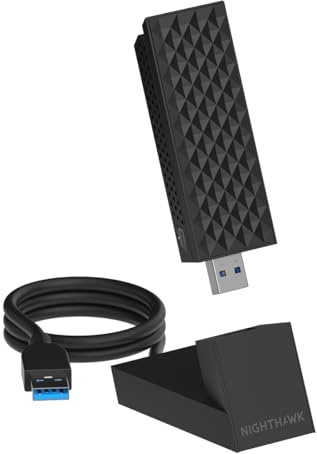 NETGEAR Nighthawk WiFi 7 USB 3.0 Adapter (A9000) – BE6500 Tri-Band Wireless Gigabit Speed (Up to 6.5 Gbps) – 6 GHz Band – Works with Any Router or Mesh System – for Windows 11 PC