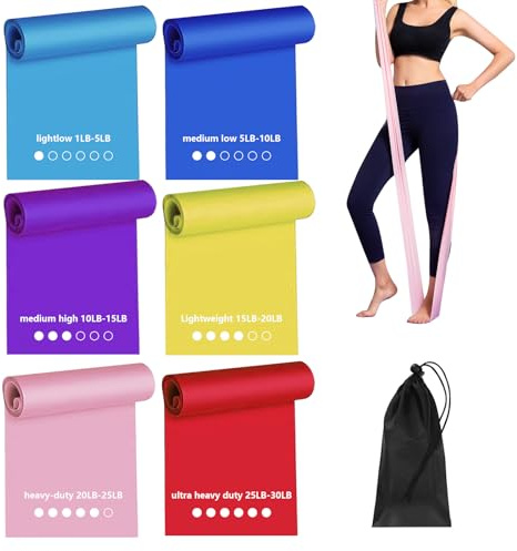 Juego de 6 Bandas de Fitness, 1,5 m, Bandas de Resistencia para Entrenamiento de Fuerza, Bandas de Goma Deportivas, 6 Bandas de Resistencia para Hombres, Mujeres, Pilates, Gimnasio, Yoga, Bandas de