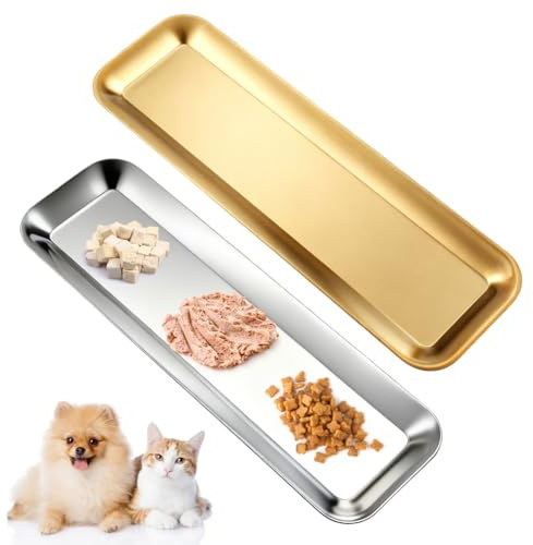 Ciotole per Gatti in Acciaio Inossidabile 304, Ciotola per Gatti Piatto Rettangolare, Ciotola Gatto, Larghe e Rettangolari, Basse, per Gatto e Cani di Piccola e Media Taglia