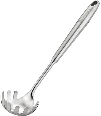Stanley Rogers Monobloc Stainless Steel Spaghetti Server, Satin Finish Kitchen Utensil, Pronged Bowl, Hanging Loop & Dishwasher Safe Design, Cooking Tool for Lifting & Serving Pasta, 32.5x7.5x2.1cm