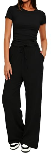 Innfttwo Co Ord Sets for Women UK – Soft Breathable 2 Piece Outfits with Wide Leg Trousers & Pockets, Elastic Waist Lounge Wear for Home, Travel & Daily Wear (UK, Alpha, L, Regular, Regular, Black)