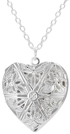 Collar con medallón de corazón de Plata de Ley 925 para Mujer, Collar con Colgante de Foto con medallón en Forma de corazón Vintage para Pareja, Collar con medallón de Imagen, Collar con medallón de