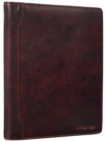 STILORD 'Arvid' Leder Konferenzmappe Vintage Dokumentenmappe A4 mit Ringmechanik 13,3 Zoll Schreibmappe Aktenmappe Ringbuch, Farbe:Kara - braun