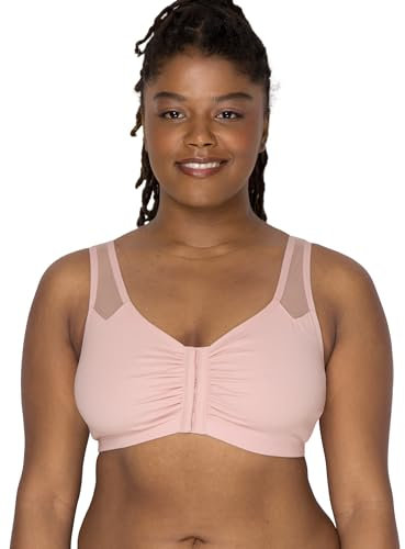 Fruit of the Loom Women's Comfort Front Close Bra with Mesh Straps Sports Bra, Blushing Rose, UK 16