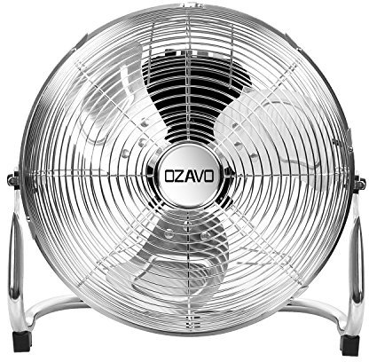 OZAVO Ventilateur de Sol en Métal Robuste Brasseur d'air Industriel Rétro sur Pied Fan Exterieur, 3 Vitesses et Angle d'inclinaison Réglable 100W (Argent)