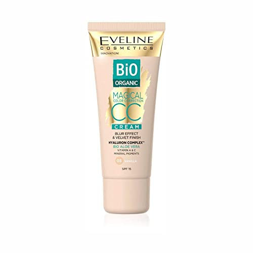 Eveline Cosmetics Magisches CC-Creme mit Mineralpigmenten - Farbton 03 | Bio-organische Formel mit Hyaluronsäure, Vitamin A & C, Bio-Aloe Vera | SPF 15 Schutz | 30 ml