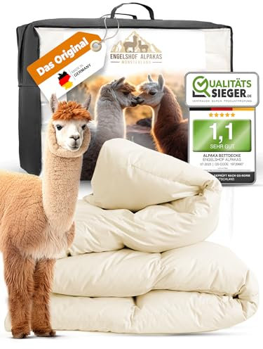 Engelshof Alpaka Bettdecke Ganzjahresdecke Sommerdecke Alpaka Decke 135 x 200 cm bessere Kamelhaardecke 135x200 oder Schafwolle Lama Decke Kamelhaar Alpaka Wolldecke mit 1.100g Alpaka Wolle Füllung