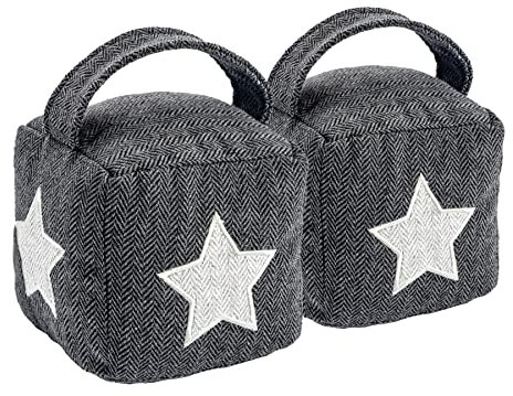 Nicola Spring Stoff Türstopper - Star - Dekorative Türstopper für Haus, Büro mit Griffen - Grau - 2er Pack