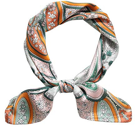 MEANBEAUTY Head Scarf for Women Like Silk Scarf Square Scarves Satin Bandanas Neck Scarfs 27.5 Inch with Gift Packed-Cashew Big G