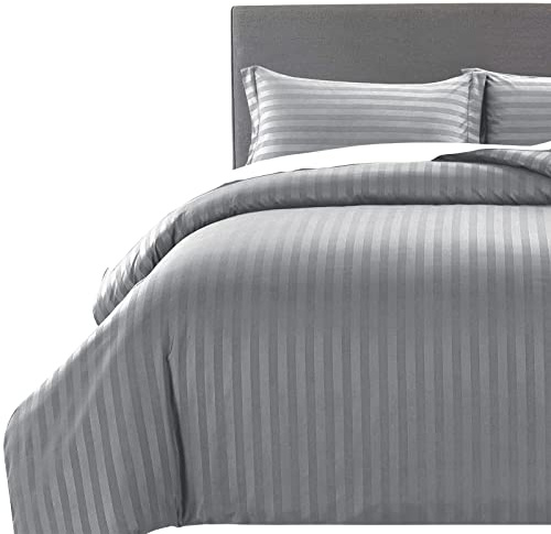 MOONLIGHT20015 King Size Duvet Cover Sets Reversible Stripes Satin Bedding Set with 2 Pillowcases Soft Hypoallergenic Duvet Covers (Grey 230x220)