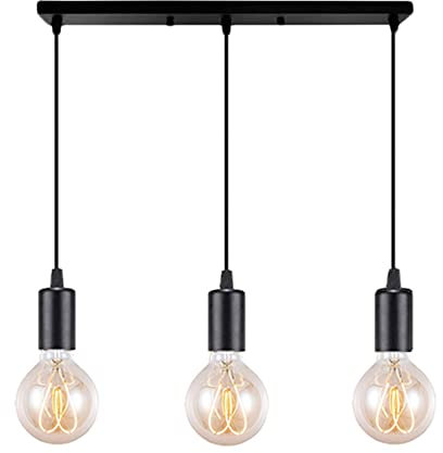 Lámpara colgante vintage industrial con 3 focos con casquillo E27, portalámparas retro, de metal, para cocina, comedor, restaurante, dormitorio, salón (negro)
