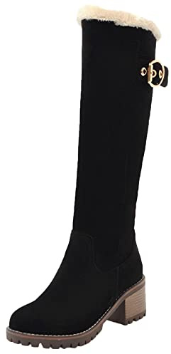 Bottes d'hiver Femme, Bottes Mustang Hautes Vintage Bottes de Neige Fourrée Chaude Escarpins Talon Moyen Tendance Chaussures Outdoor Bottes d'équitation