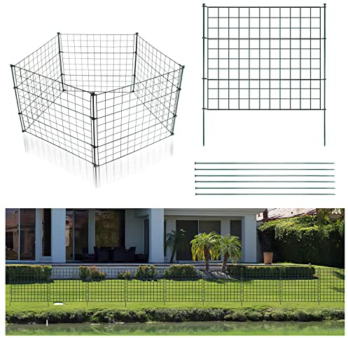 Joparri Clôture d'étang, 11 pièces Set Clôture grillagée en métal, Clôture d'étang à emboîter Clôture métallique - 5 éléments de clôture 6 tiges de fixation (droit)