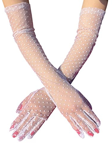 COSFAN Guanti lunghi di tulle, guanti trasparenti da donna, guanti di protezione solare, guanti di lunghezza del gomito per il matrimonio di Halloween Tea Party