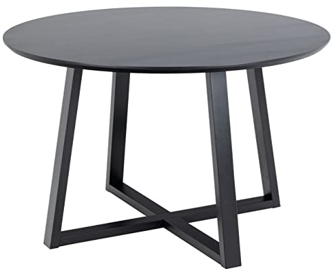 AC Design Furniture Malene Runder Esstisch für 4 Personen, Ø: 120 x H: 75 cm, Esszimmertisch mit Eichenfurnier und Gekreuztem Gestell in Schwarz, Esszimmermöbel Ganz in Schwarz