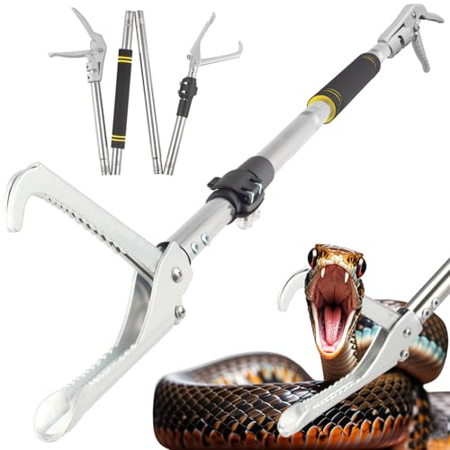 Frebuta 69in Snake Tongs,Professional Snake Grabber Tool with Long Handle Catch Rattlesnake Wide Jaw Handling Tool Stainless Steel Tupe Non-Slip Sponge Handle Snake Feeding Tongs (BLACK SPONGE HANDLE)
