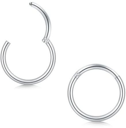 Longita 2 Piezas Piercing Nariz Aro Plateado 1.2mm 16G - Acero Inoxidable 316L Clicker 7mm Aro de Nariz - Piercing Aro Sin Costuras para Septum Hélix Tragus Conch Labio Cartílago Aro Segmento