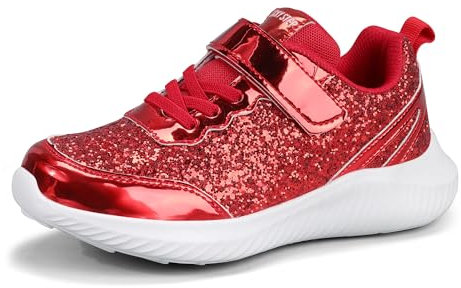 LUCKY STEP Glitzer-Sneaker für Kinder, Glitzernde Prinzessinnen-Tennis, Glänzende Pailletten-Sportschuhe für Kinder/Jungen/Mädchen (Rot, 1US-32EU-13UK)