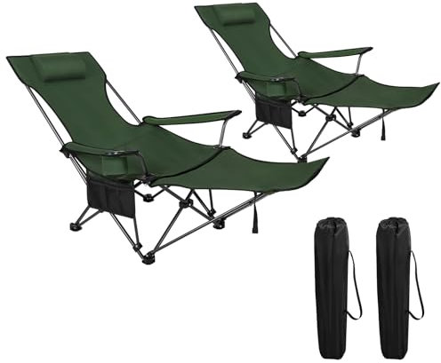 WOLTU 2er Set Campingstuhl klappbarer Angelstuhl ultraleichter Stuhl Liegestuhl mit Lehne Fußstütze Getränkehalter Aufbewahrungstasche Sonnenstuhl belastbar 150 kg Faltstuhl aus Oxford-Gewebe Grün