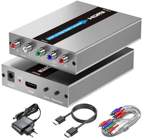 Component auf HDMI Konverter mit Skalierungsfunktion + Zoomfunktion (HDMI und Component Kabel im Lieferumfang Enthalten), YPbPr auf HDMI Konverter für DVD/NGC/Wii/VHS/PS2 (Nicht für 240P Spiele)