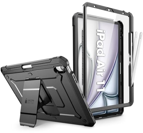 SUPCASE Cover per iPad Air 11 Pollici 7a generazione M3 2025, [con Proteggi Schermo e Supporto] Custodia per iPad Air 7a/6a/5a/4a Generazione (11/10.9 Pollici, 2025/2024/2022/2020),Nero