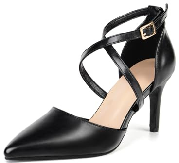 Hoefirm Zapatos Mujer Tacon Alto Zapatos Punta Fina Bombas con Cierre de Hebilla Tacones PU Negro 37