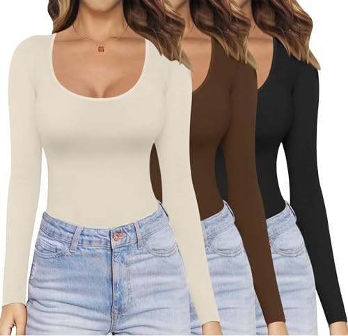 Ekouaer Termico Top da Donna Sexy Leggero e Traspirante a Maniche Lunghe Base Layer 3 Magliette Nero Marrone Beige XS