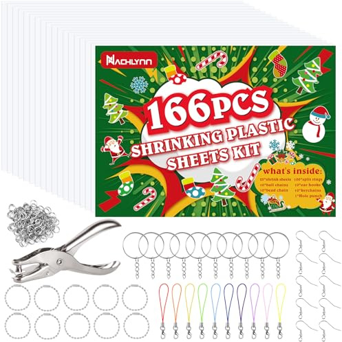 NACHLYNN 171 Stück Schrumpffolie Set Weihnachten Schrumpffolie Schlüsselanhänger Set für Kinder Handwerk Dekorationen Weihnachtsgeschenke (Weihnachten)