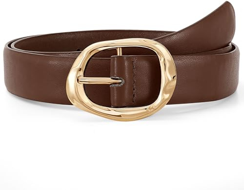 JASGOOD Women Leather Belt for Jeans Pants Ladies Casual Waist Belt Fashion Women Belt with Gold Buckle,Coffee