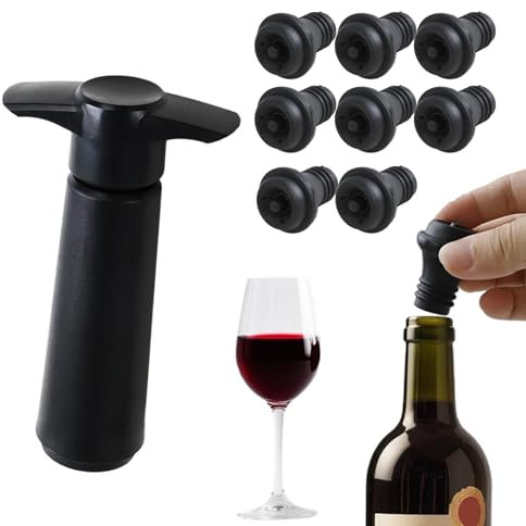 8 Tappi Bottiglie Vino con Pompa Sottovuoto, Tappi Vino Sottovuoto Riutilizzabile Mantieni Fresco Accessori Vino per Il Regalo Prosecco Birra