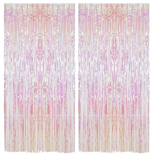 Alaoo 2PCS 3.28 x 6.56 Tinsel Curtain, Aluminum Foil Fringe Curtain, Hanging Door Streamers, Party Streamers Curtains Decorations for Birthday Party Wedding Graduation Christmas Photo Backdrop, Pink