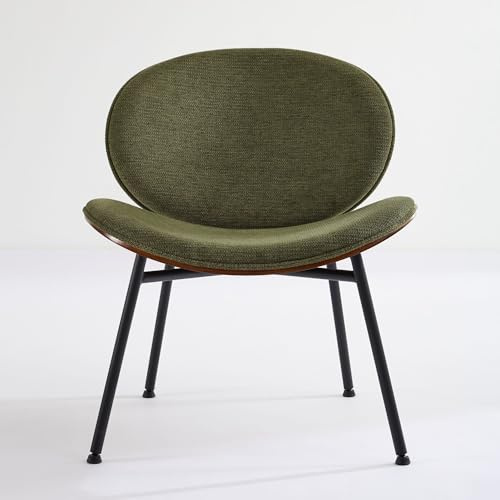 Mid-Century Modern Shell Chair Single Side Chair Tripod, Fabric Lounge Chair in Walnut Finish Comfortable Backrest,Family