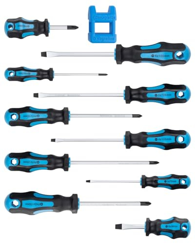 ROTATION 11-Piece Magnetic Screwdriver Set, 5 Phillips & 5 Slotted Tips, Include Magnetizer, Screwdriver with Professional Non-Slip Grip, for Home Repair and DIY Projects