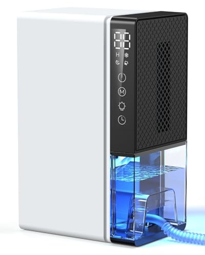 Deshumidificador eléctrico 2.8L, Deshumidificador de habitaciones silencioso con apagado automático, temporizador, modo sleep, luz nocturna de 7 colores, portátil, baño(1100ML/24H)